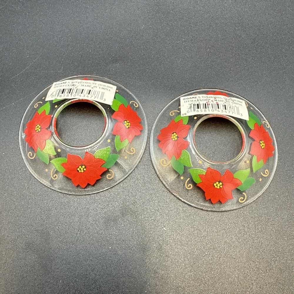 Christmas Poinsettia Candle Ring Bobeches Set Of‎ 2